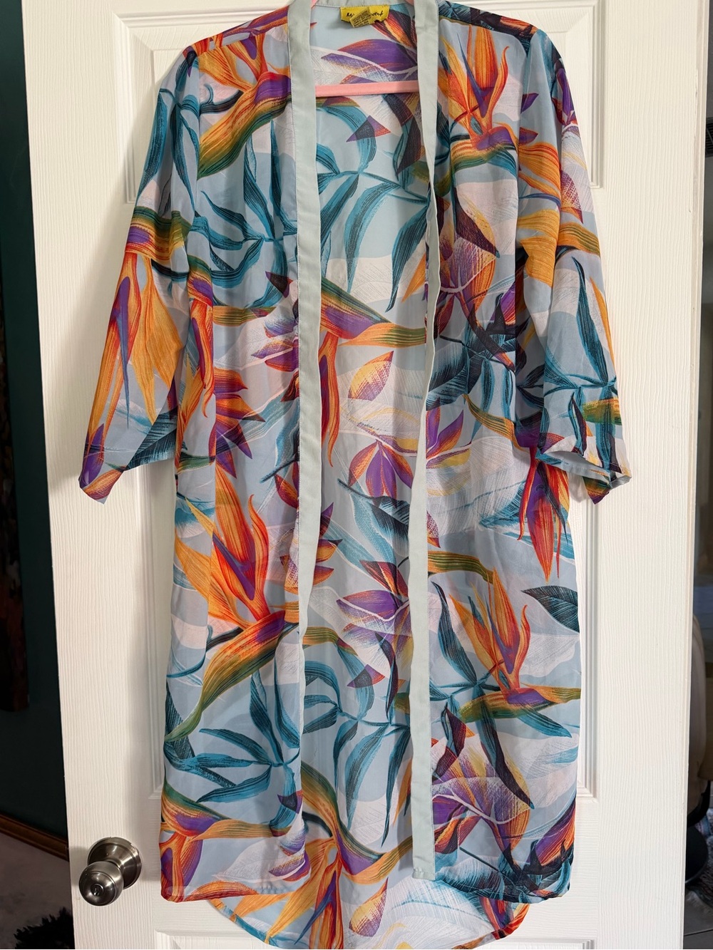 Sheer Floral Bird of Paradise Kimono Robe - Multi-Color